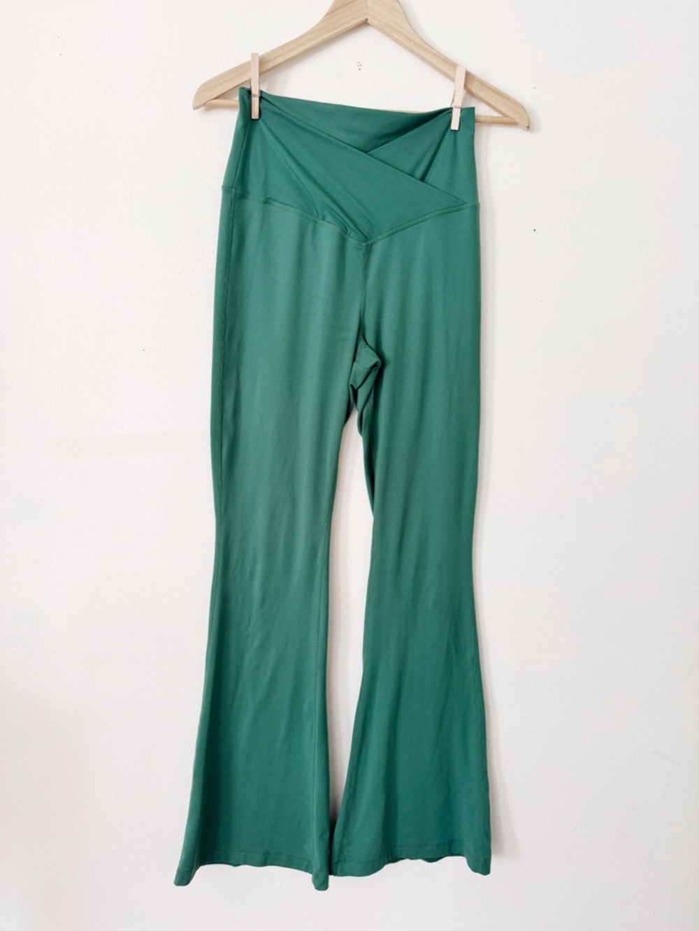 Earthbound Green Flare Yoga Pants with Crossover Waistband medium